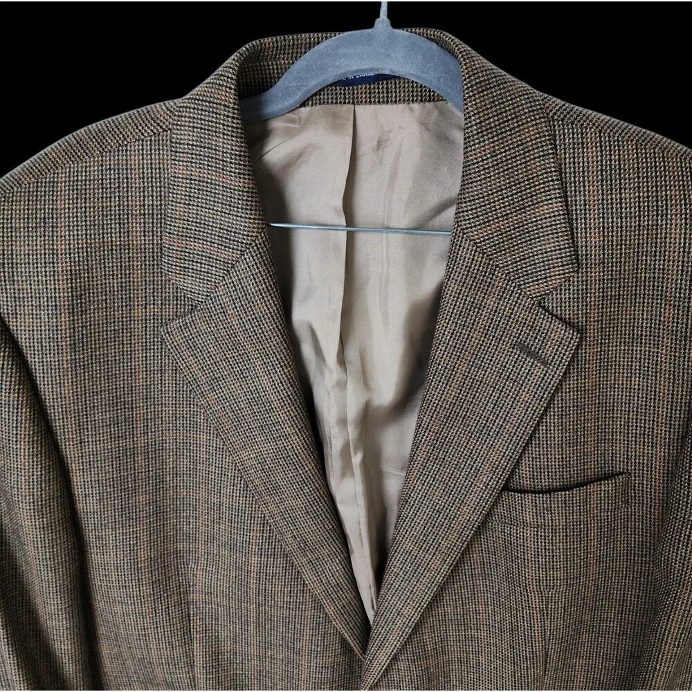 Vintage Chaps Ralph Lauren 46L Lambs Wool Houndstooth Tweed Sport Coat Blazer